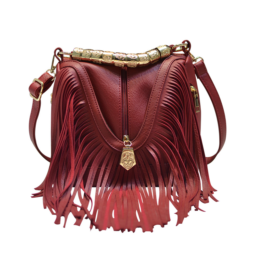 Boho-Chic Large Fringe Messenger Bag Durable Leather Shoulder Handbag