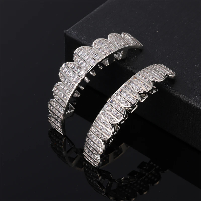 Full French CZ stone teeth hat cubic zirconia ice out micro paving mens and womens jewelry charm barbecue 250220