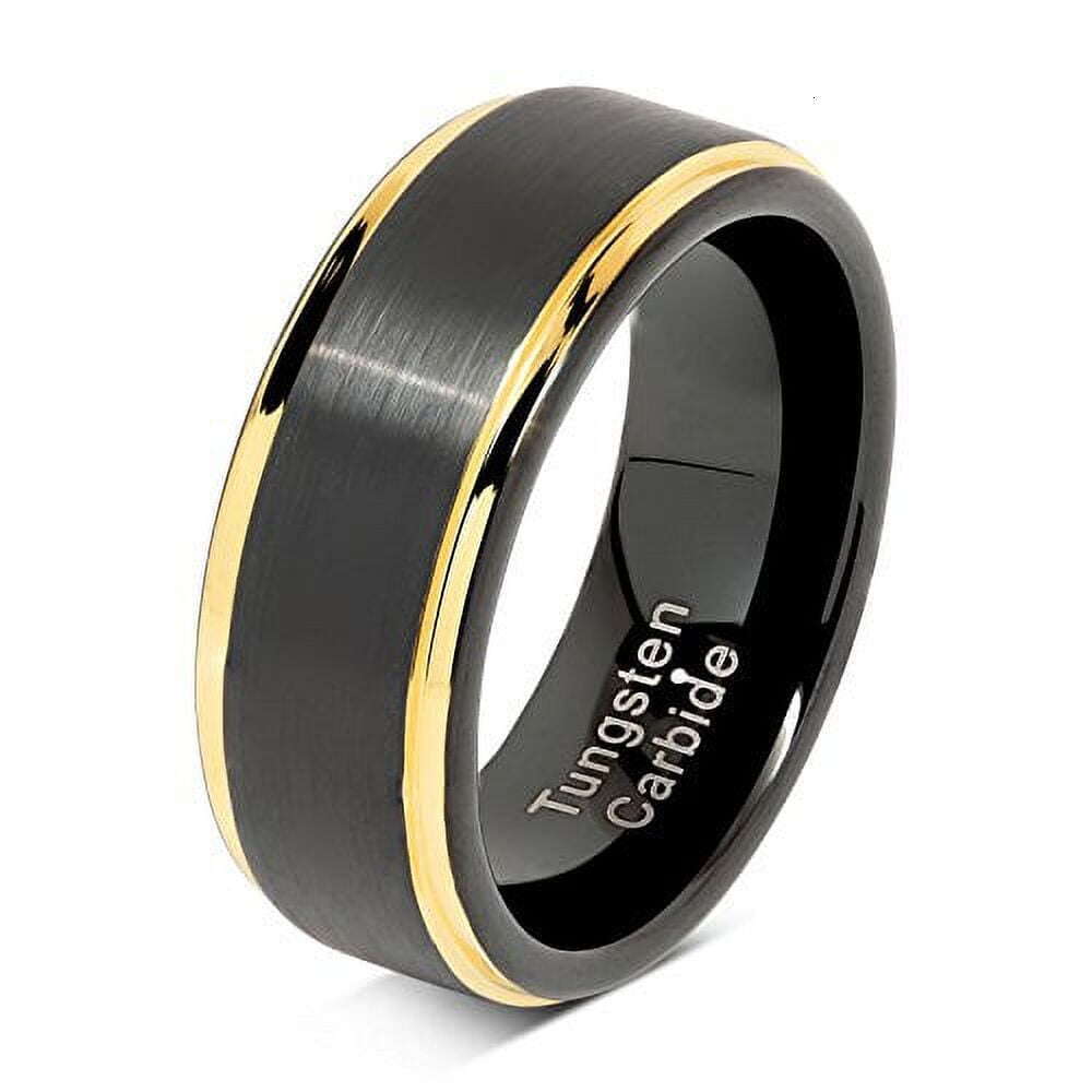 n Rings for Men Wedding Band Gold Step Edge Size 6-16 (Tungsten, 9.5)