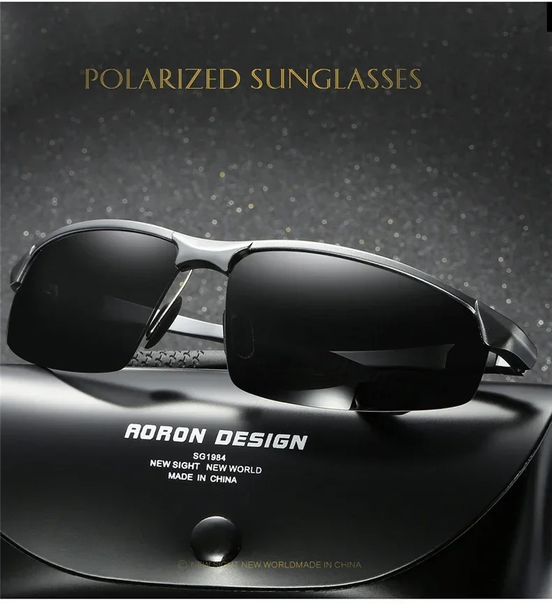 AORON Mens Polarized Sunglasses Vintage Alloy Sun Glasses Retro Male Goggles Anti-UV Sunglasses Men De Sol 250221