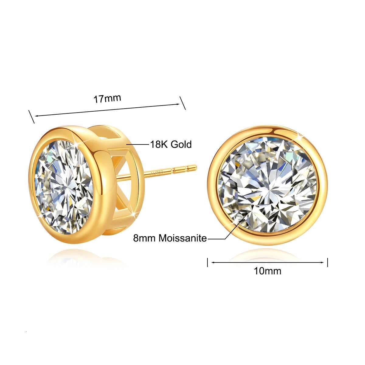 Genuine Gold Moissanite Stud 2ct Dia Earrings Classic Trendy for Women Wedding Gifts Fine Jewelry