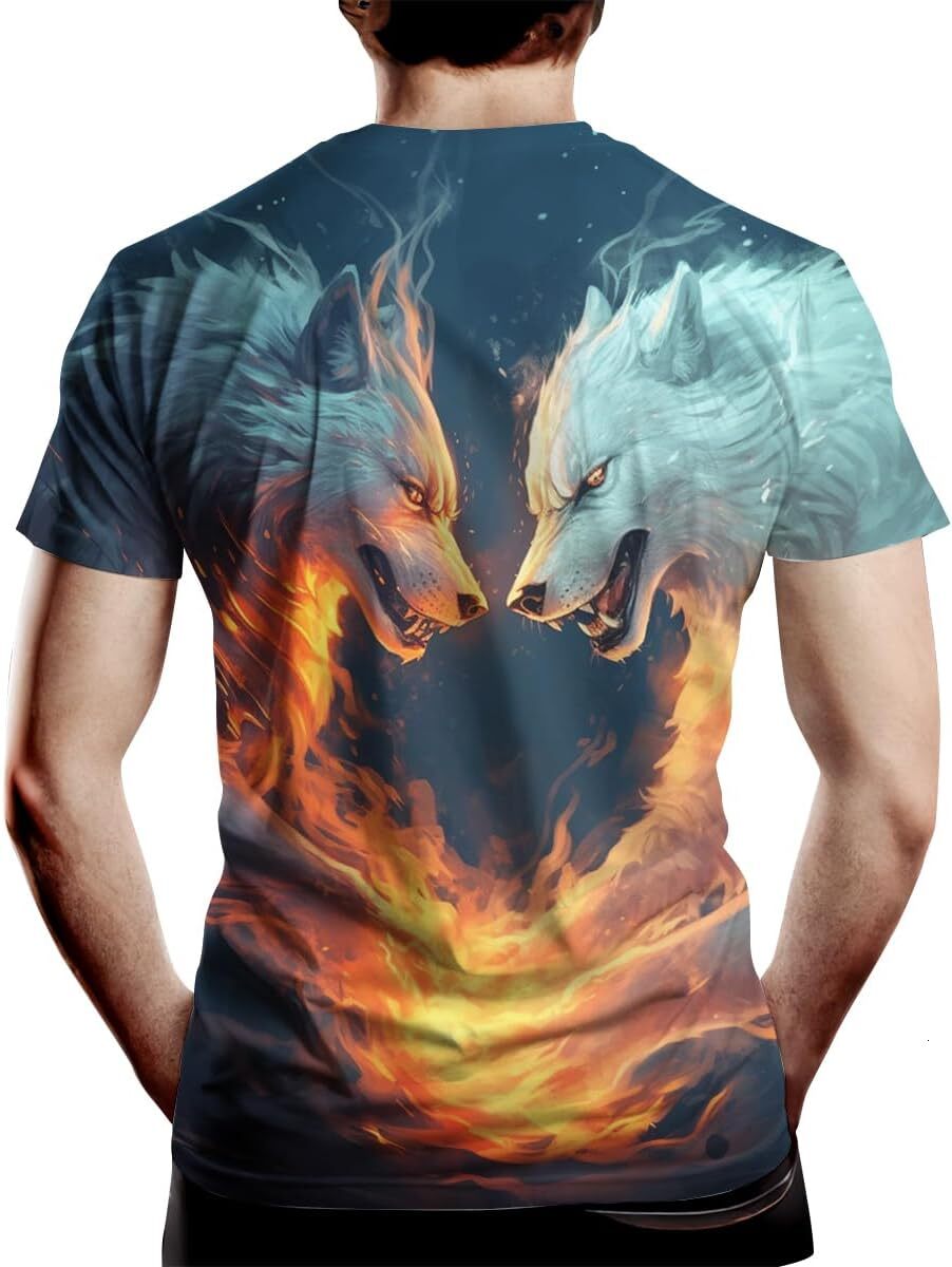 Mens T shirt Men's Fire Wolf Pack Pattern T-Shirt 3D Printed T-Shirt Novelty Pattern T-Shirt Fashion Top tee Casual tops summer clothes