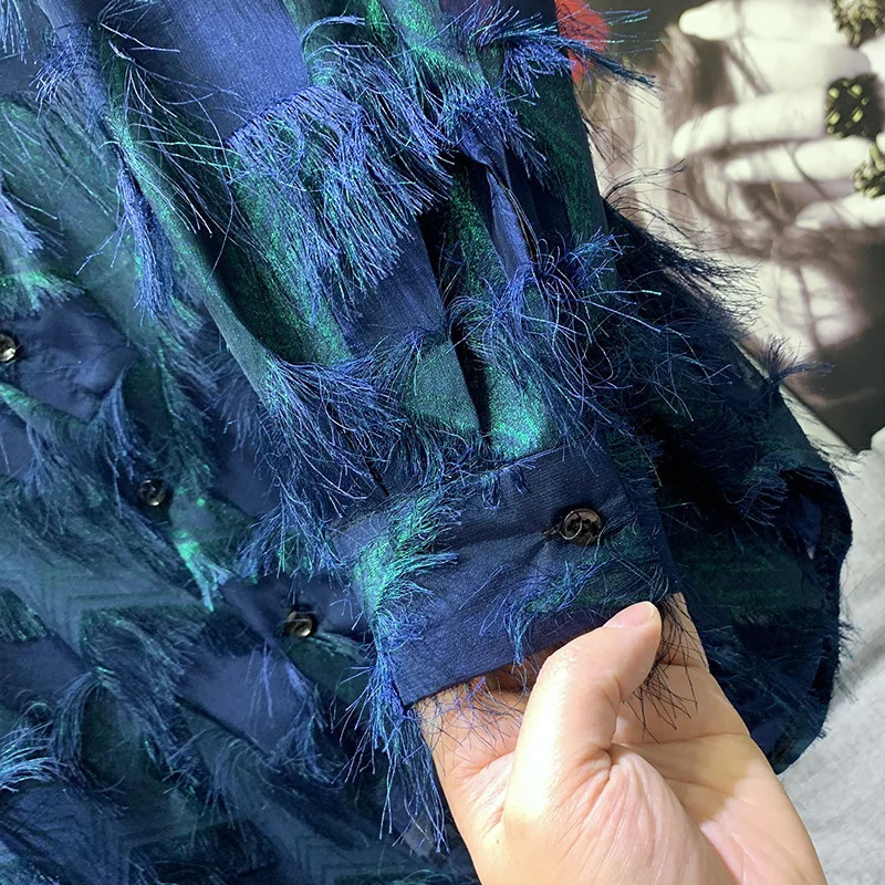 PFHQ Tassel Niche Mens Casual Shirts Hollow Out Long Sleeve Lapel Single Breasted Loose Shirt Personalized 21F3007 250224