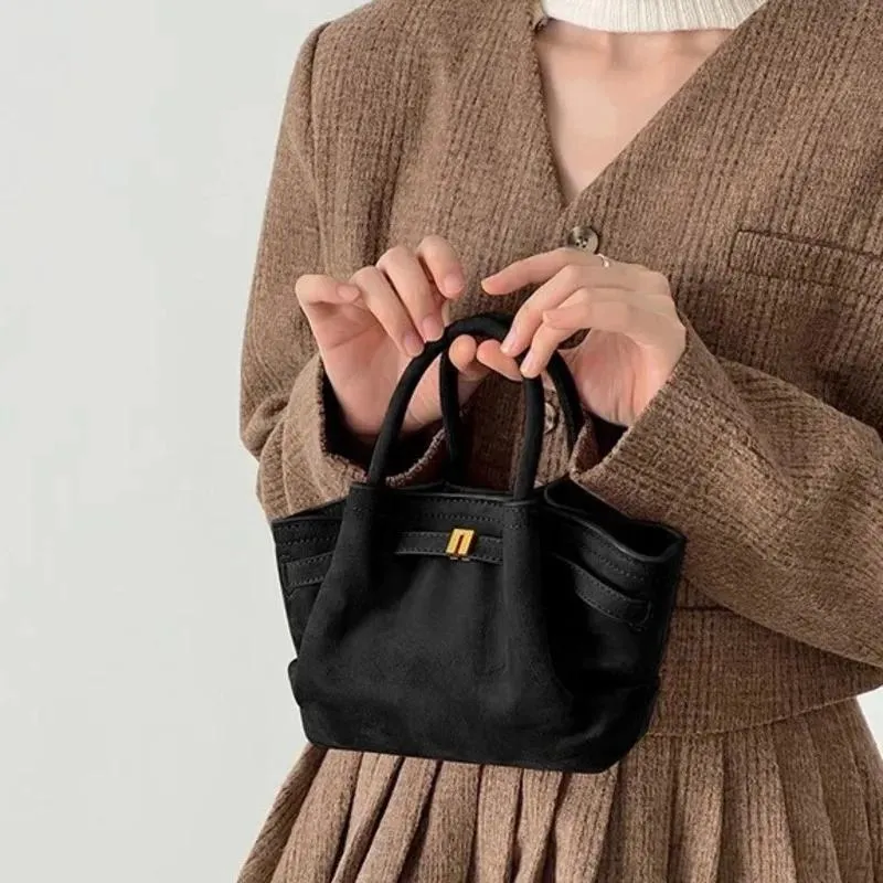 Green Suede Shoulder Bag with Belt Buckle for Women - Small Vintage-Style Messenger Handbag