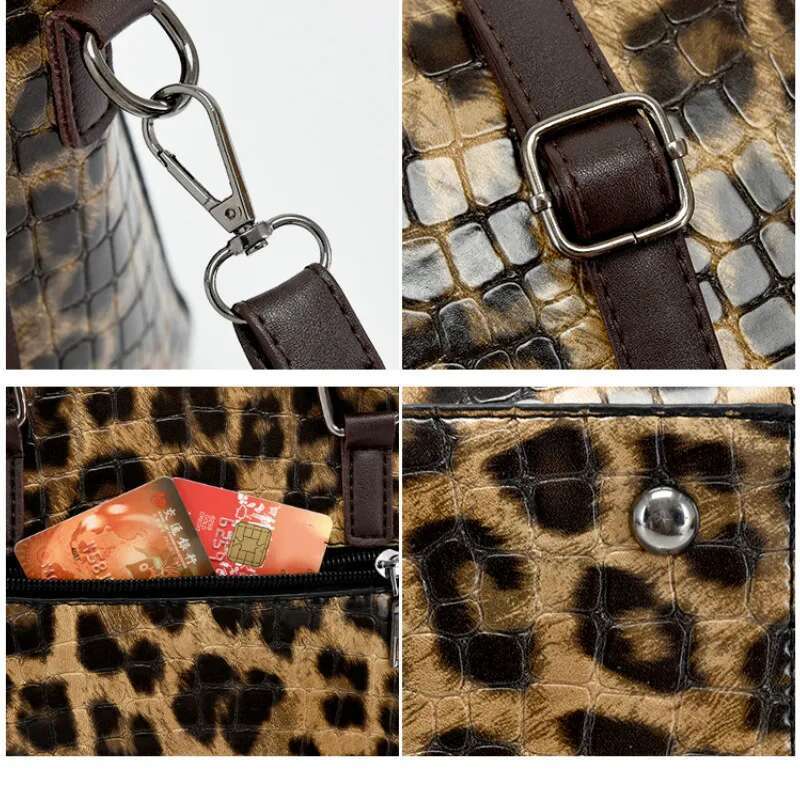 4Pcs Handbags Women Designer Large Capacity Shoulder Stone Pattern PU Leather Crossbody Bags Sac A Main Femme Leopard Bag