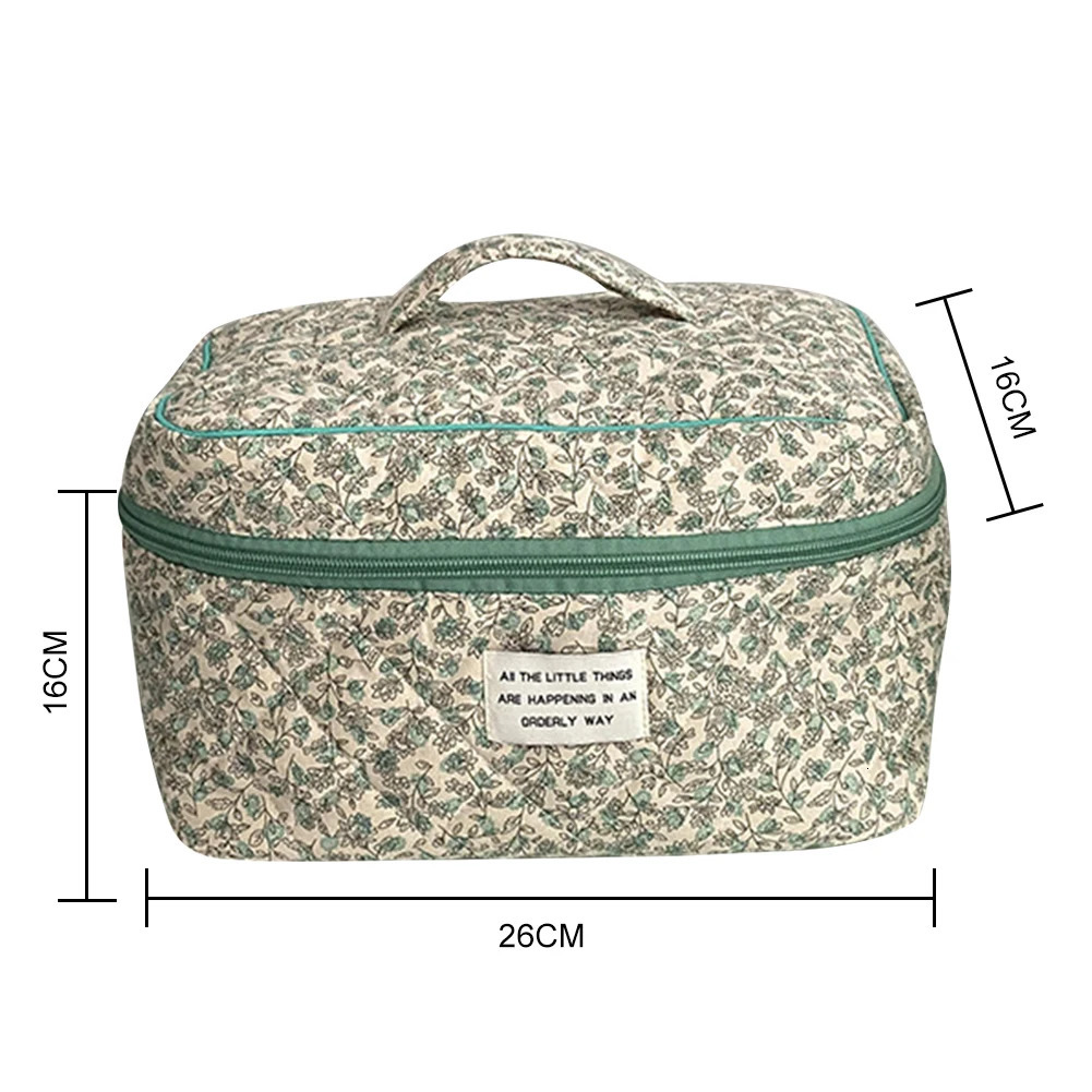 Quilted Makeup Pouch Cotton Travel Portable Toiletry Organizer Floral Prints Multi Functional Ladies Girls Purse for Travel Home 250221