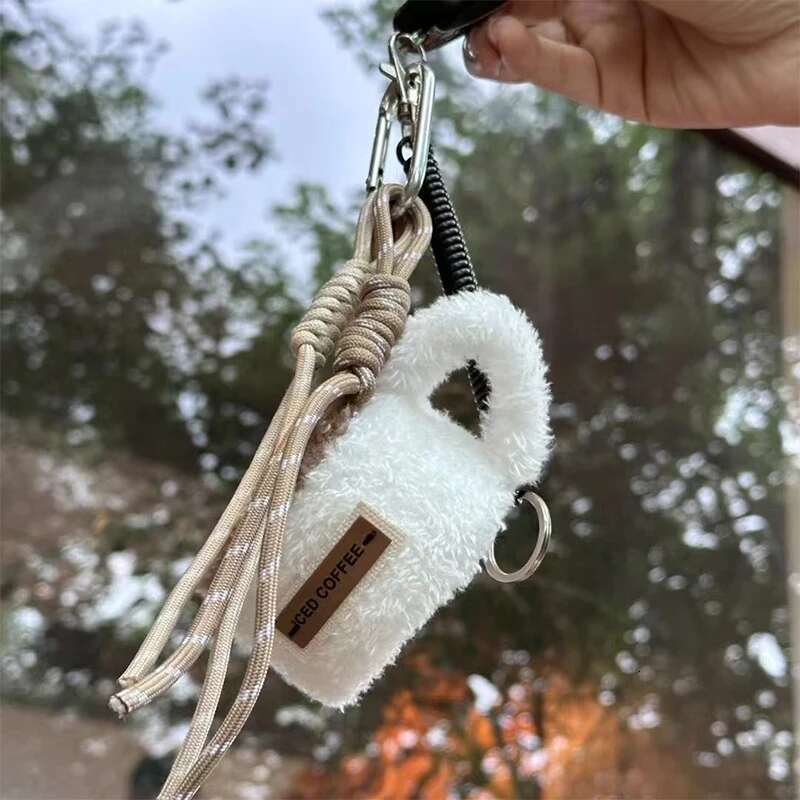 Cute 3D Sand Cake Plush Keychain Afternoon Tea Backpack Bag Pendant Niche Braided Nylon Rope Hanging Ornaments Charm Gifts