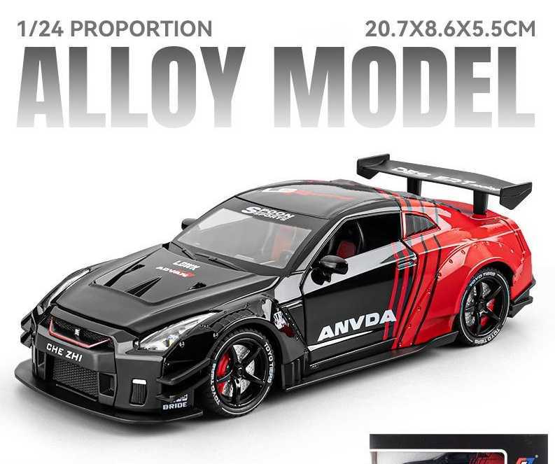 Diecast Model Cars Auto Alloy Model 1 To 24 GTR Modified Version With Spray Rebound Toy Sports Car Sound Model Ornament Y250226
