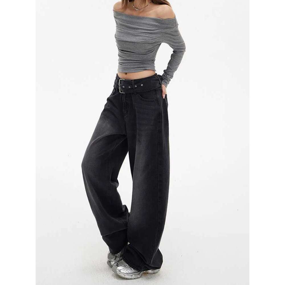 WCFCX STUDIO Women's Fashion Retro Wide Leg Jeans Cool Girl Streetwear Loose Trouser Female Casual High Waist Baggy Denim Pants