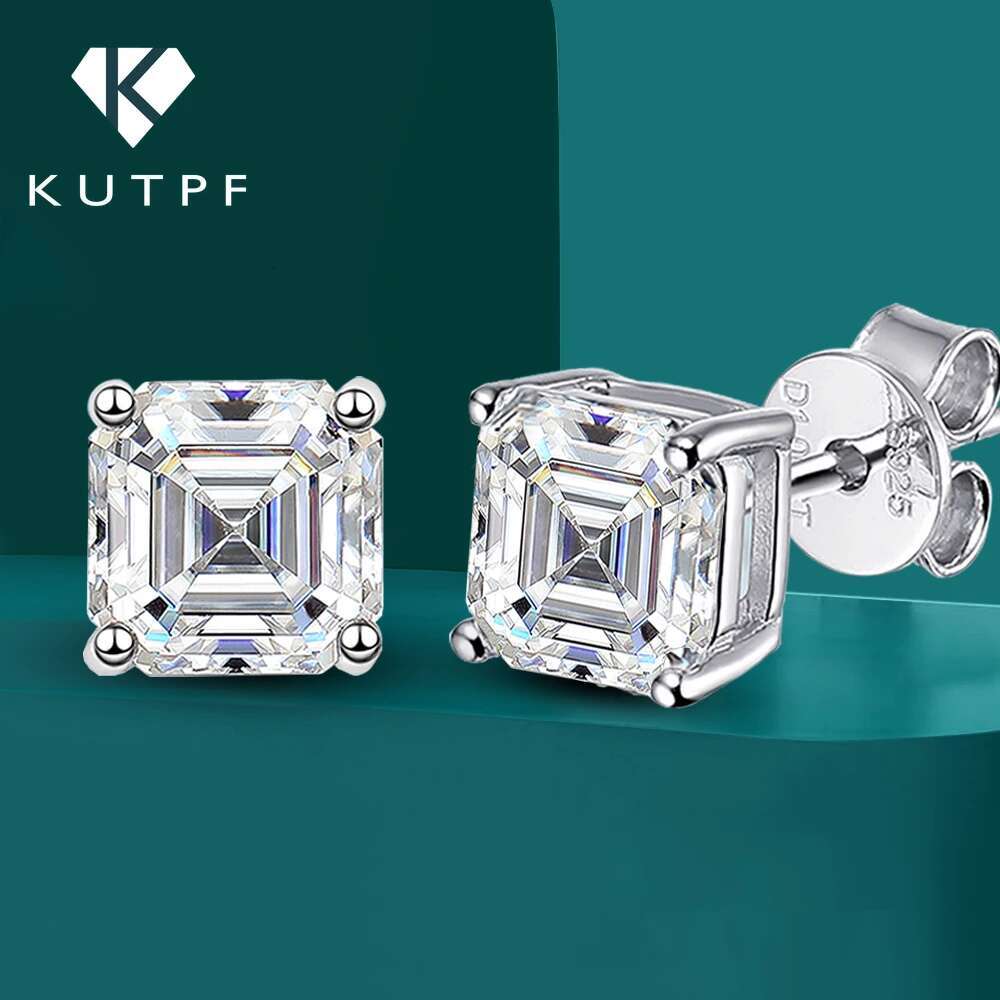 1carat Sqaure Shape Moissanite Stud Earrings for Women Men Asscher Princess Cut Earring Sier Dia Ear Studs