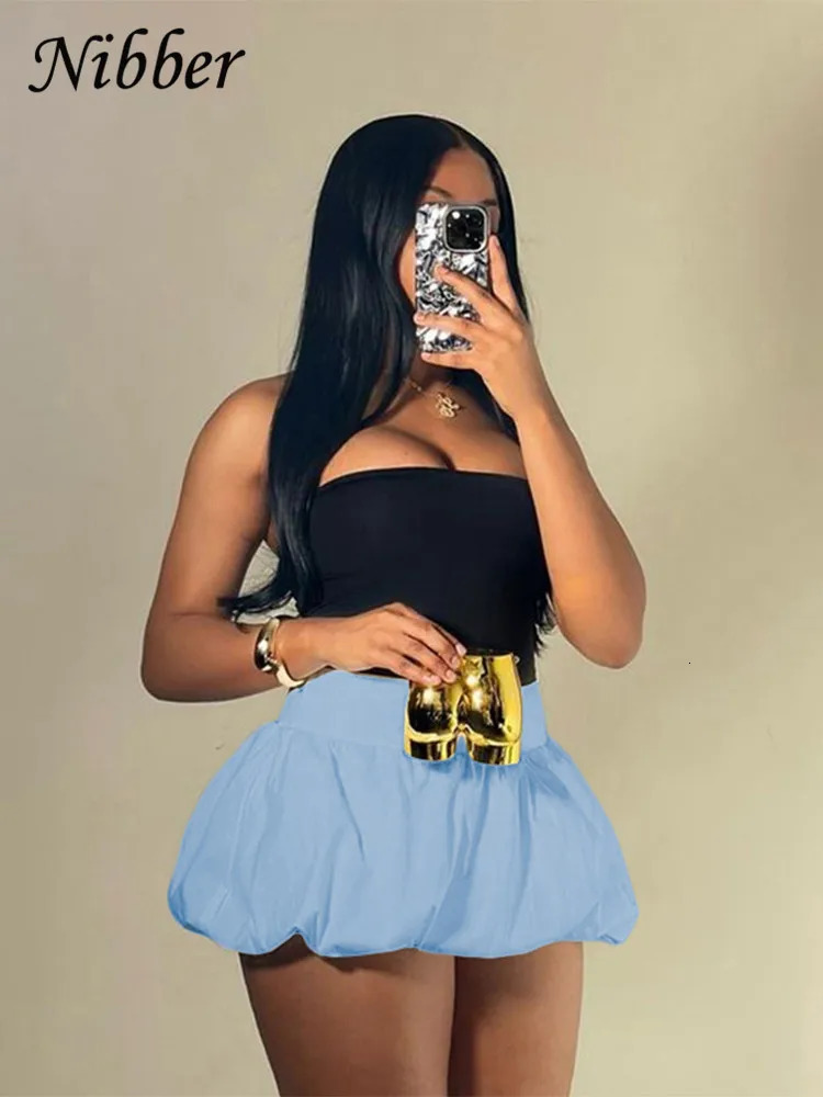 Nibber Ball Gown Skirts Women Y2K tie Summer Trend Midnight Waistband Miniskirts Birthday Basic Streetwear Wild Bottoms 250225
