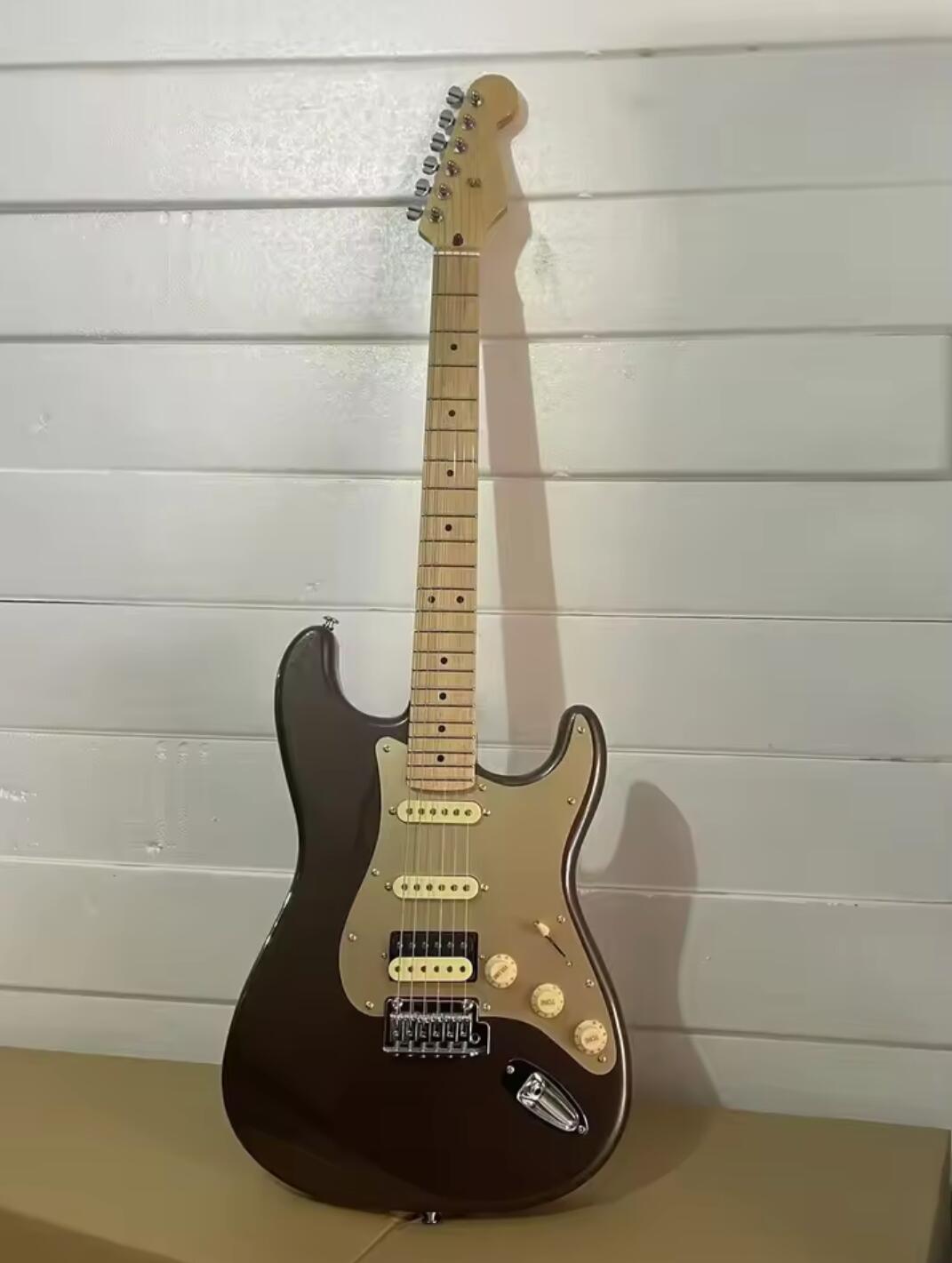 In Stock Texas Tea Ultra Electric Guitar Gold Aluminum Pickguard Solid Mahogany Body Maple Neck SSH Pickups Chorme Hardware