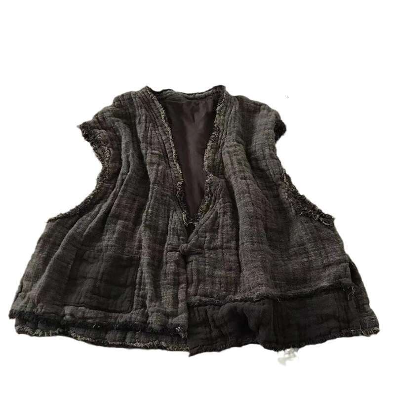 Waistcoat Women Autumn Winter Thicken Artist Designal Sleeveless Warm New V-Neck Patchwork Double Layer Loose Cotton Vest