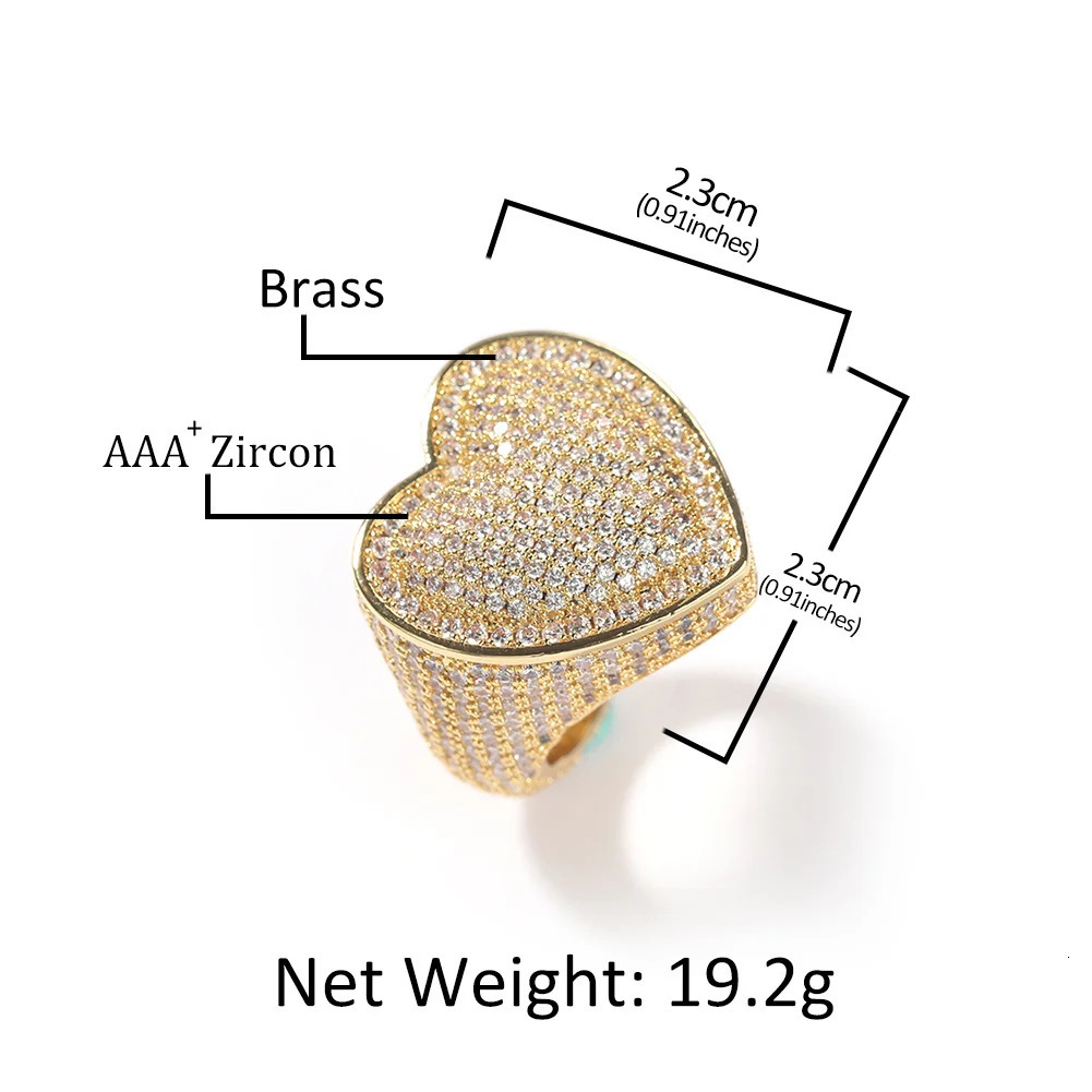 Uwin Heart Ring Micro Paved Full Iced Out Cubic Zirconia Bling HipHop Fashion Delicate Jewelry For Gift Men Women 250225