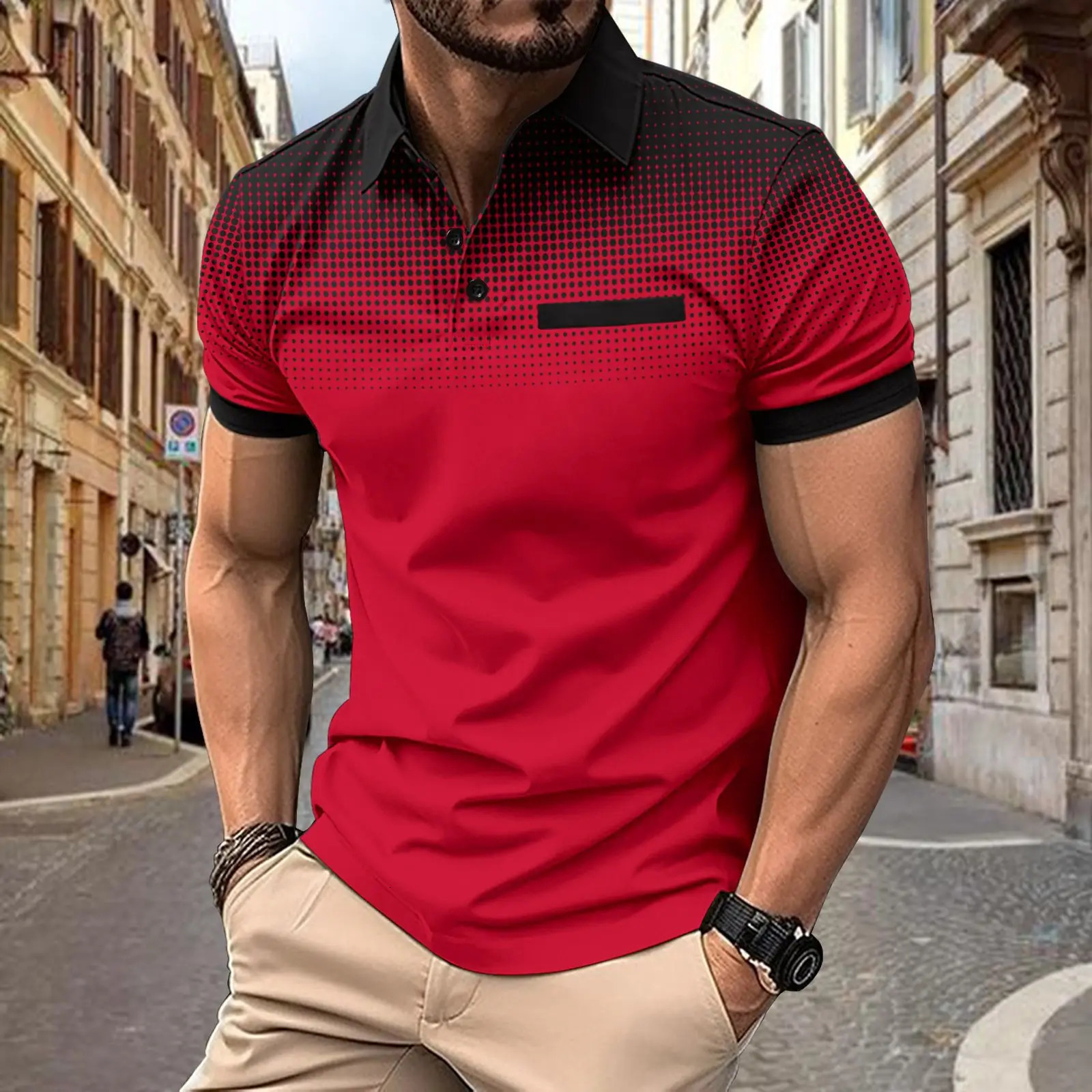 Mens summer gradient printed polo shirt with polo dots for casual sports slim fit and muscular outdoor wear 250225