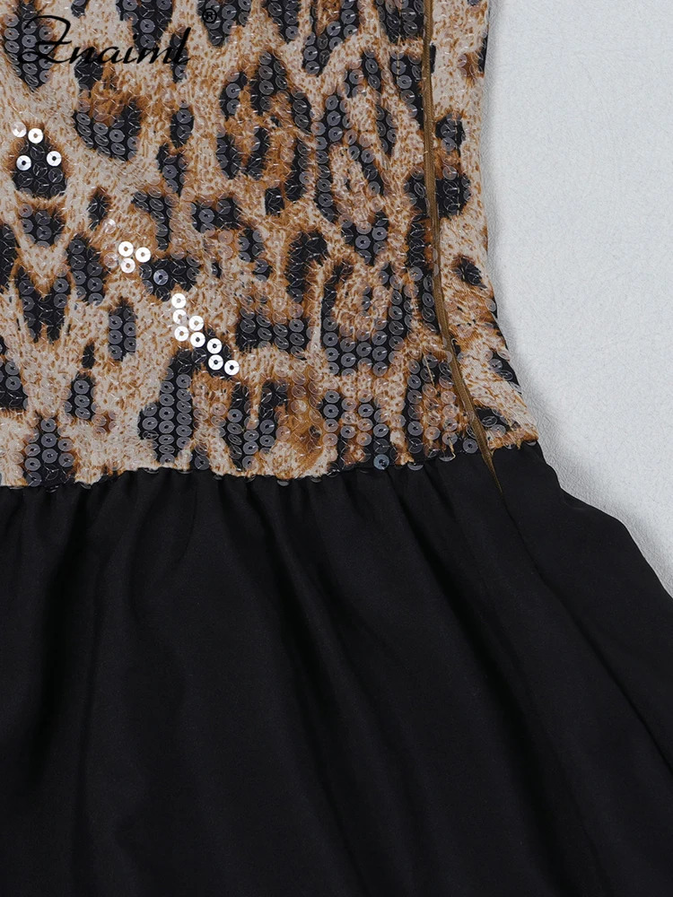 Znaiml Sexy Leopard Print Sequins Patchwork A-line Mini Dresses Woman Off Shoulder Tube Strapless Prom Night Club Short Dress 250225