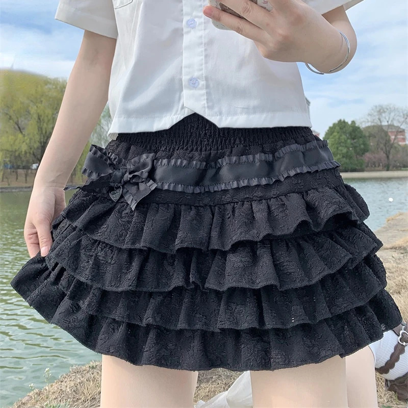 Japanese Style Kawaii Lolita Mini Skirt Women Gothic High Waist Ruffle Tiered Skirts Sweet y Summer Harajuku Y2k Short Skirt 250225