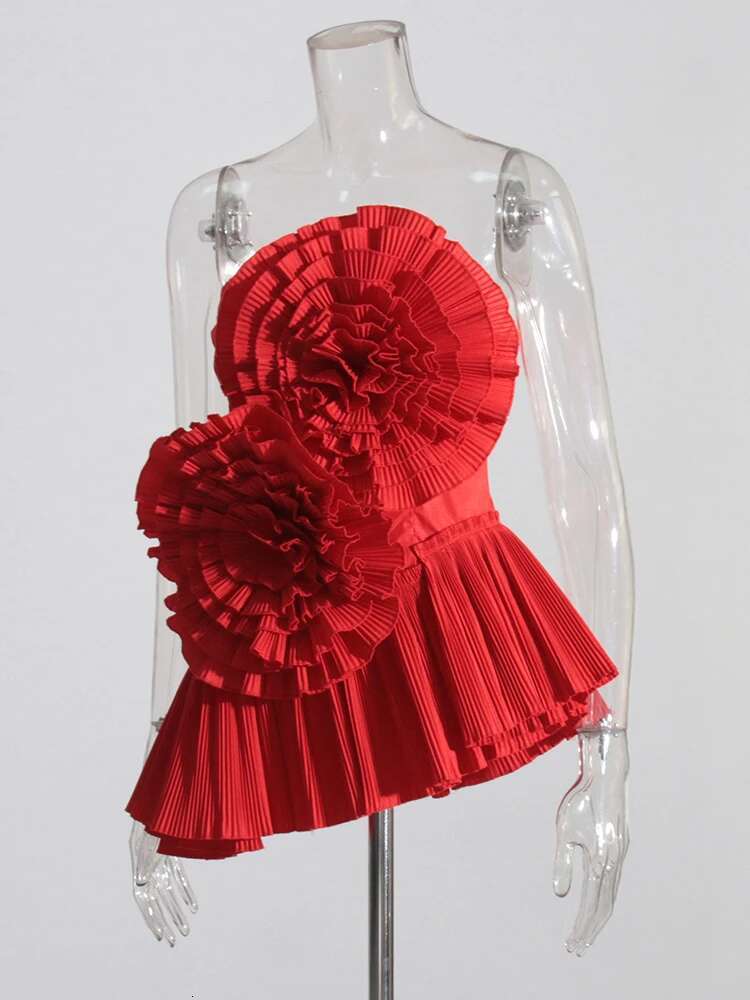 Pleated Summer Tank Tops For Women Strapless Sleeveless Spliced Ral Irregular Vest Female Fashion Clothing New