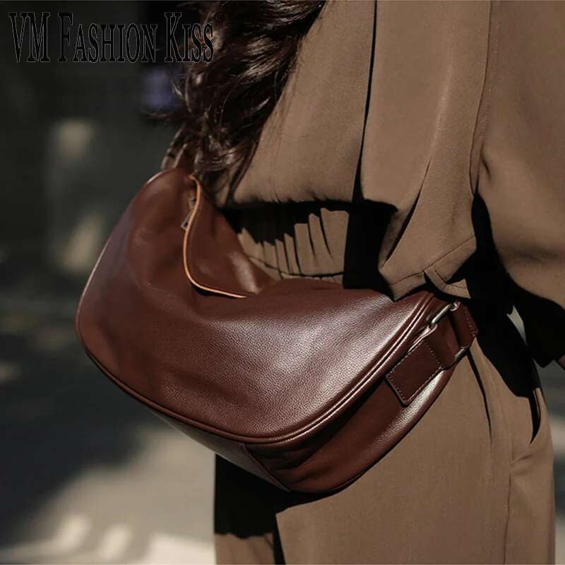 VM FASHION KISS 2024 Genuine Leather Crossbody European And American Vintage First Layer Cowhide Single Shoulder Bag Hobos