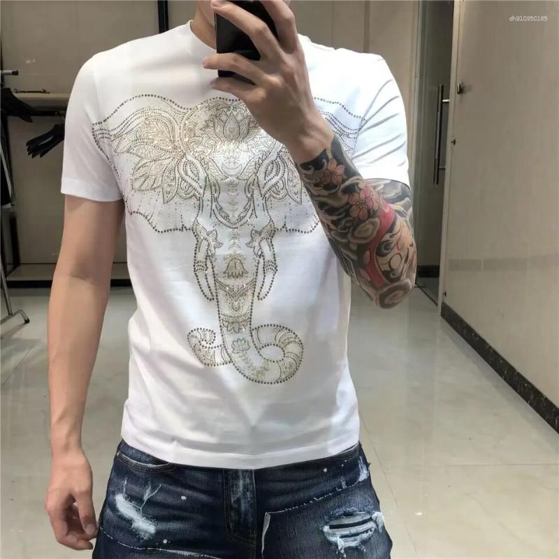 Men's T Shirts Rhinestones T-shirt Fashion Color Pullover Tees Sleeve Top Clothes Men Street Brand Designer 152