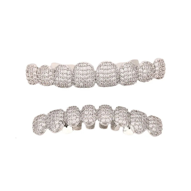 8/8 teeth HIP HOP Teeth Top Bottom Grills Set With silicone Real Shiny Tooth Sets Gift 250220