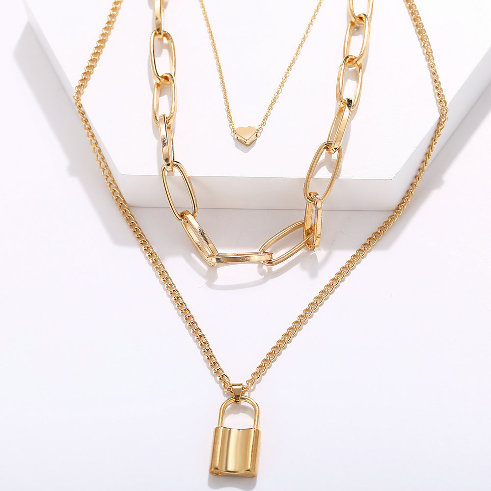 Multi-layer lock-shaped love necklace collarbone chain vintage hundreds of baroque pearl necklace female jewelry in Europe and the United States