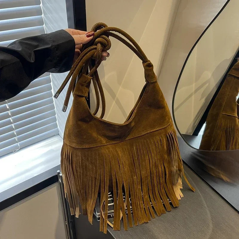 Tassels Interior Compartment Tote Bags Sewing Thread Large Capacity Bags for Women Zipper Pu Womens Handbags 250225