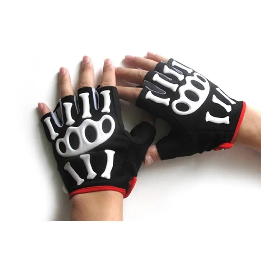 COOL006 Mens Skeleton Silicone Gel Padded Bicycle Half Finger Gloves Road Bike MTB Gloves Cycling Short Finger Gloves 250226