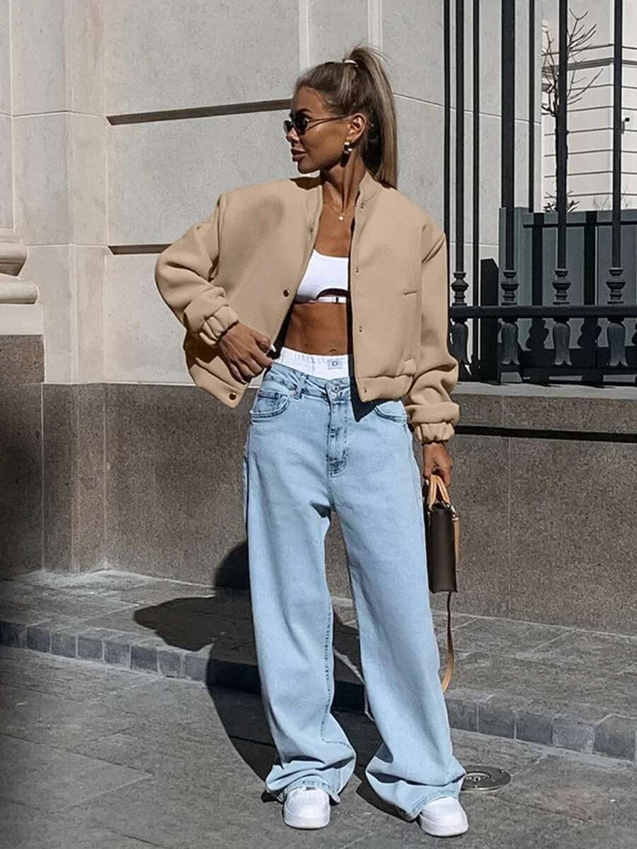 Bornladies Women's Suit Jacket Stand Collar Woolen Coat Autumn Thicken Retro Fashion Chic Office Lady Short Cardigan Top