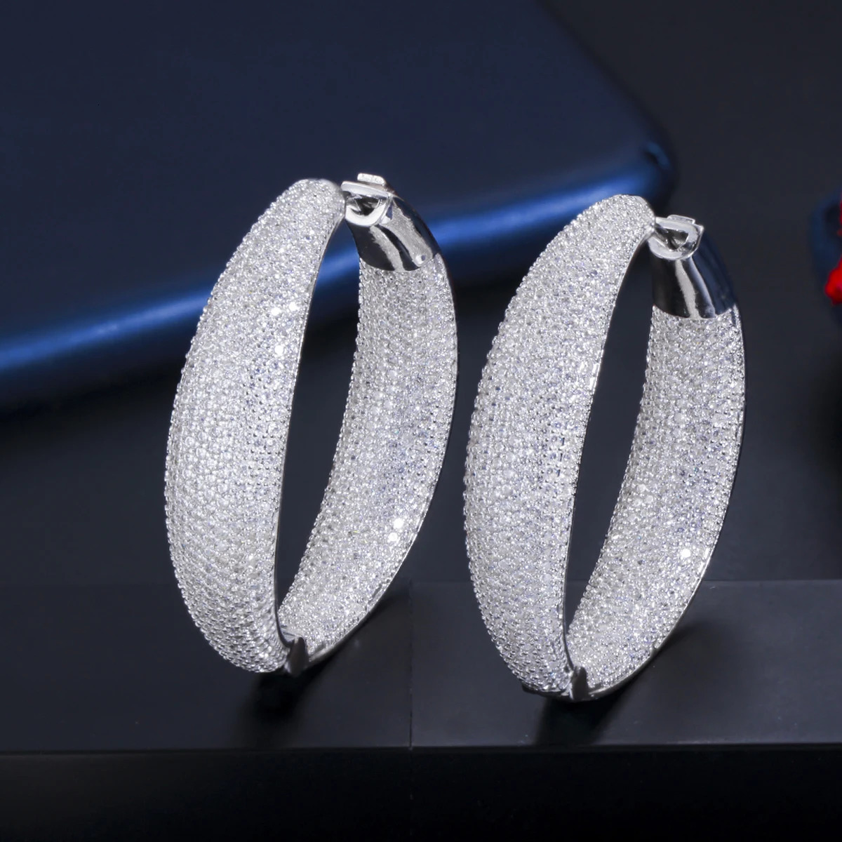 ThreeGraces Fashion Shiny Micro Pave CZ Crystal Silver Color Big Round Hoop Earrings for Women Chic Wedding Party Jewelry ER533 250226