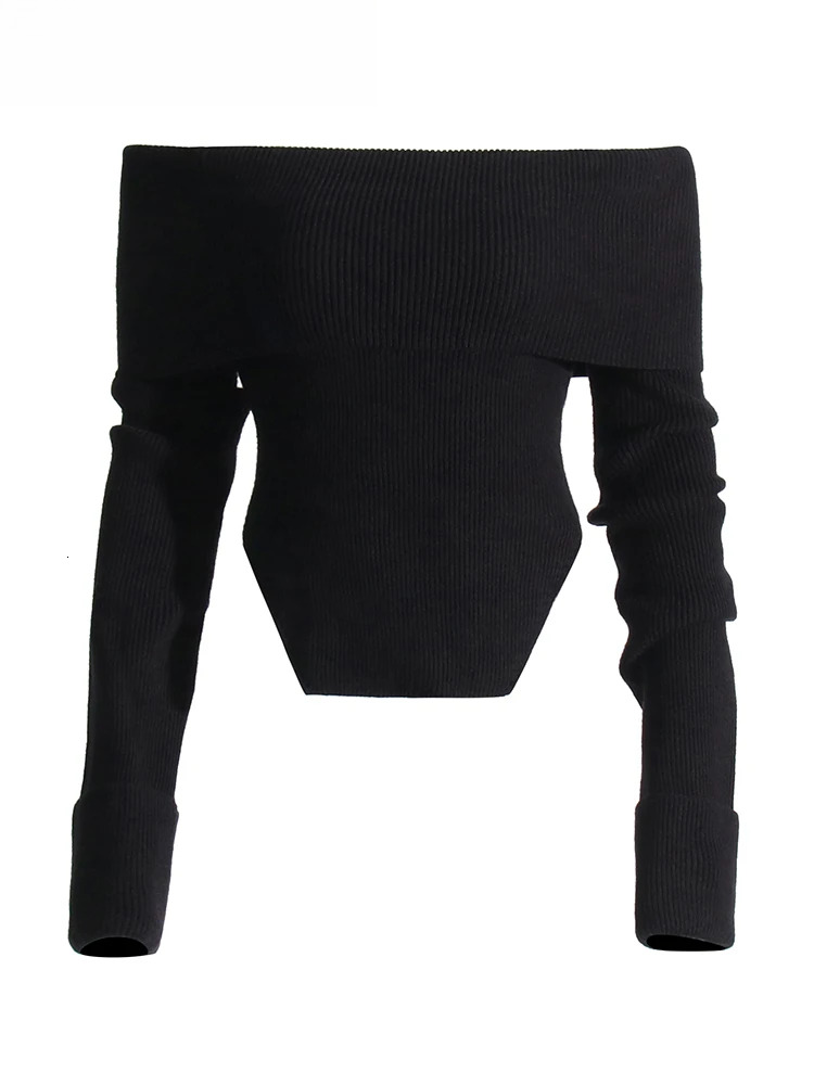 Solid Slimming Knitting Sexy Sweaters For Women Slash Neck Long Sleeve Cold Shoulder Temperament Sweater Female New