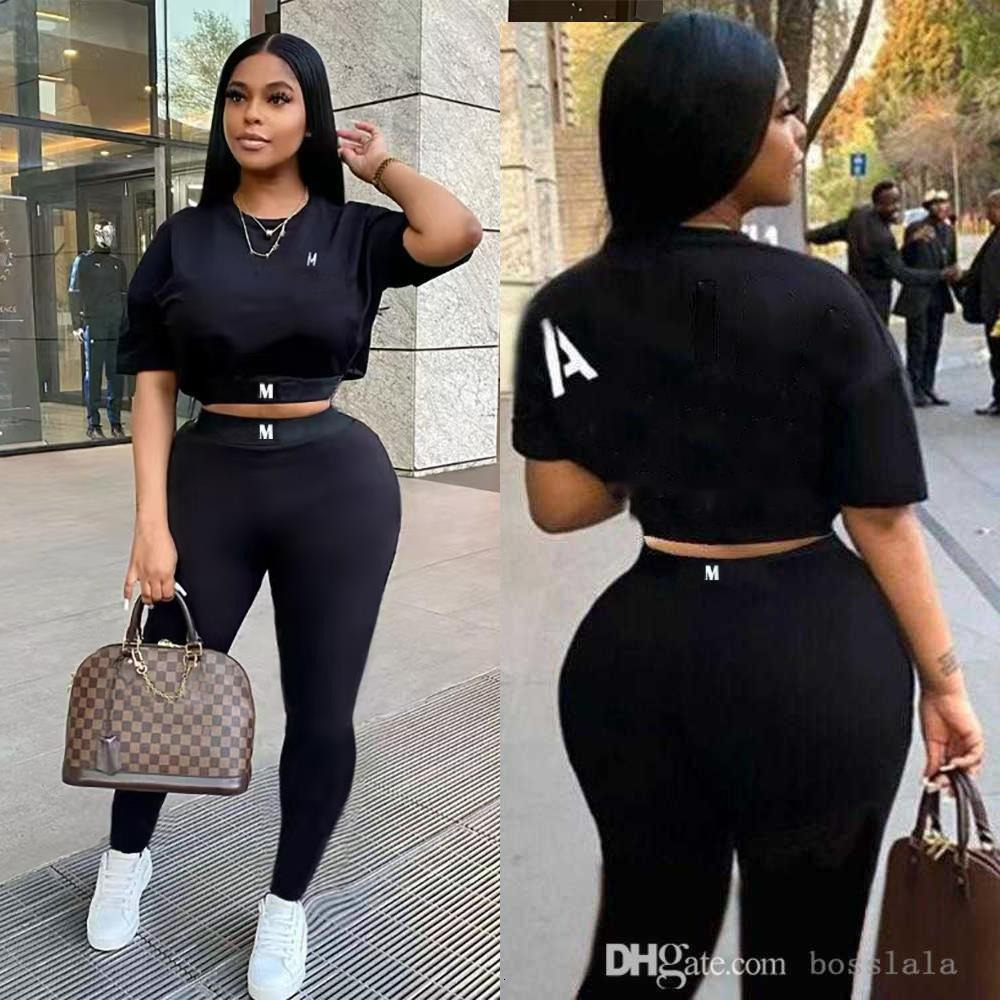 Womens Sportwear Fashion Sexy Solid Color Tracksuits Threaded Two Piece Set Summer Short Sleeve T-shirt And Long Pants Suit For Spring Clothes