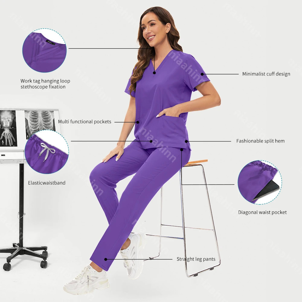 Hospital Clothes Uniform Women Scrub Set Doctor Nurse Accessories Dental Clinic Scrub Set Beauty Salon Workwear 250225