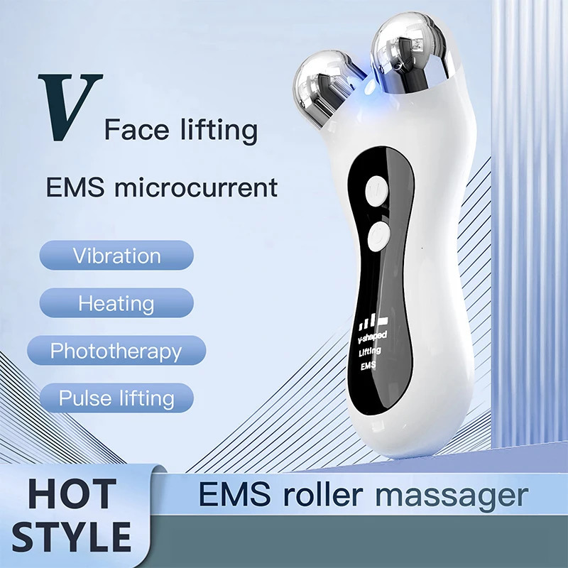 Portable Electric V-Face Lift Roller Massager EMS Microcurrent Sonic Vibration Facial Lifting Skin Tightening Massage Beauty Device 250225