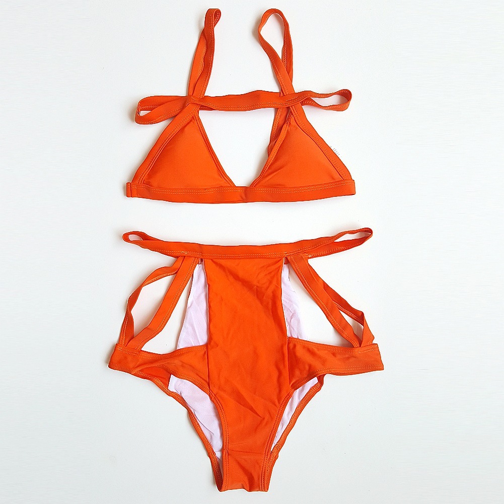 designer swimwear Multi Rope Orange Split Sexy Hollow Strap High Waist Bikini Swimsuit
