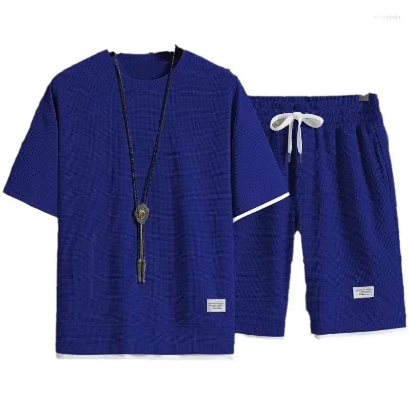 Mens Tracksuits Casual Sportswear Loose-Fit Summer Outfits Korean Trendy Short Sleeve T-shirts 2-Piece Sets
