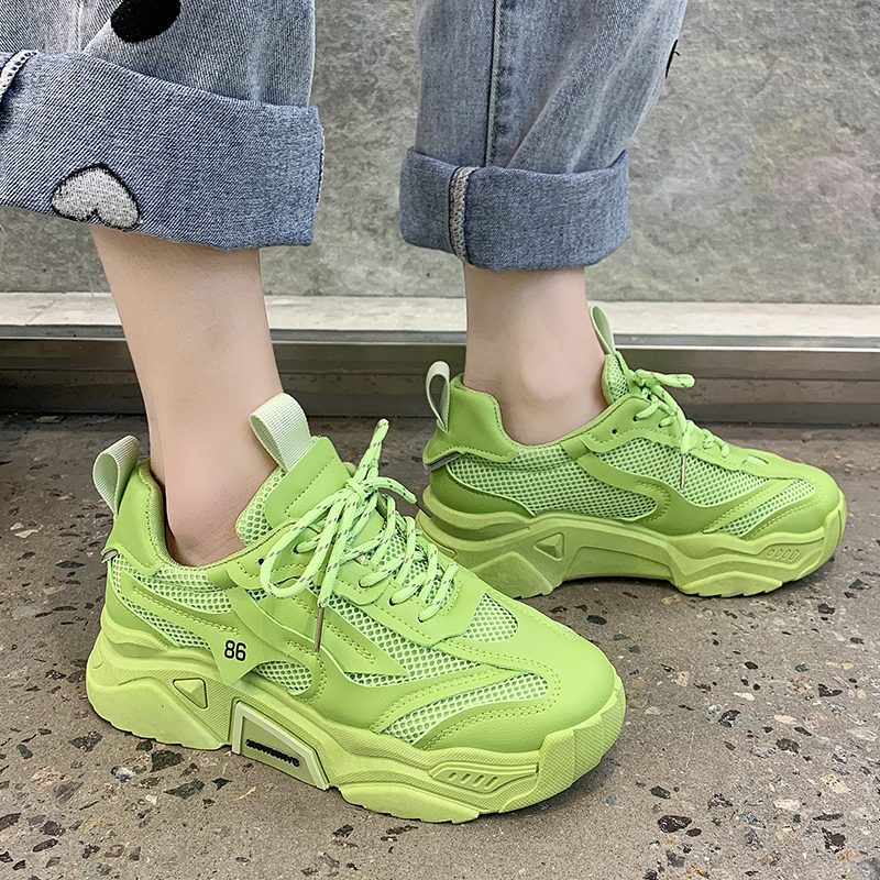 Spring Autumn Platform Sneakers Women Casual Lace Up Thick Bottom Walking Shoes Woman Non Slip Yellow Sneakers Outdoor running shoes Zapatillas Mujer
