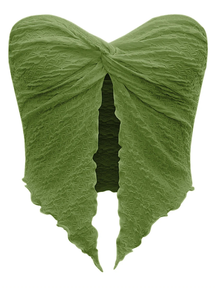 Dghisre Summer Women Y2K Twist Knot Knit Bandeau Tube Top Strapless Backless Open Front Cutout Hem Crop Tank Corset Top Bustier 250225