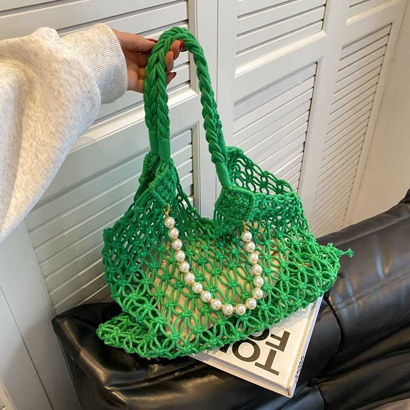 niche hollowed out design bag for women's fashionable woven tote bag, casual and versatile beach bag 250215