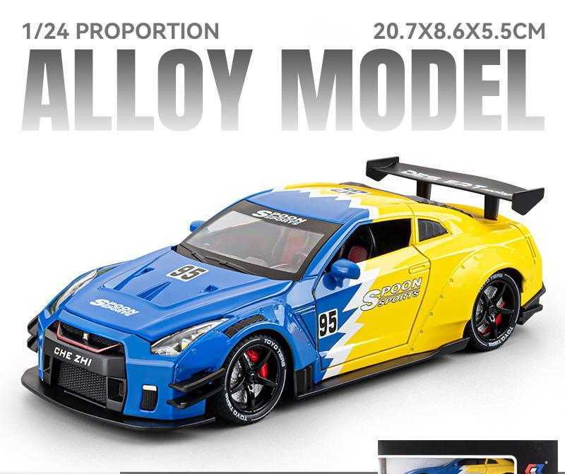 Diecast Model Cars Auto Alloy Model 1 To 24 GTR Modified Version With Spray Rebound Toy Sports Car Sound Model Ornament Y250226
