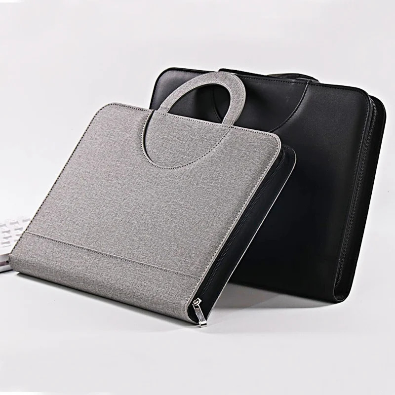 1 Pcs A4 Portable File Folder with Calculator Binder Organizer Manager Office Document Pad Briefcase PU Leather Bag 250221
