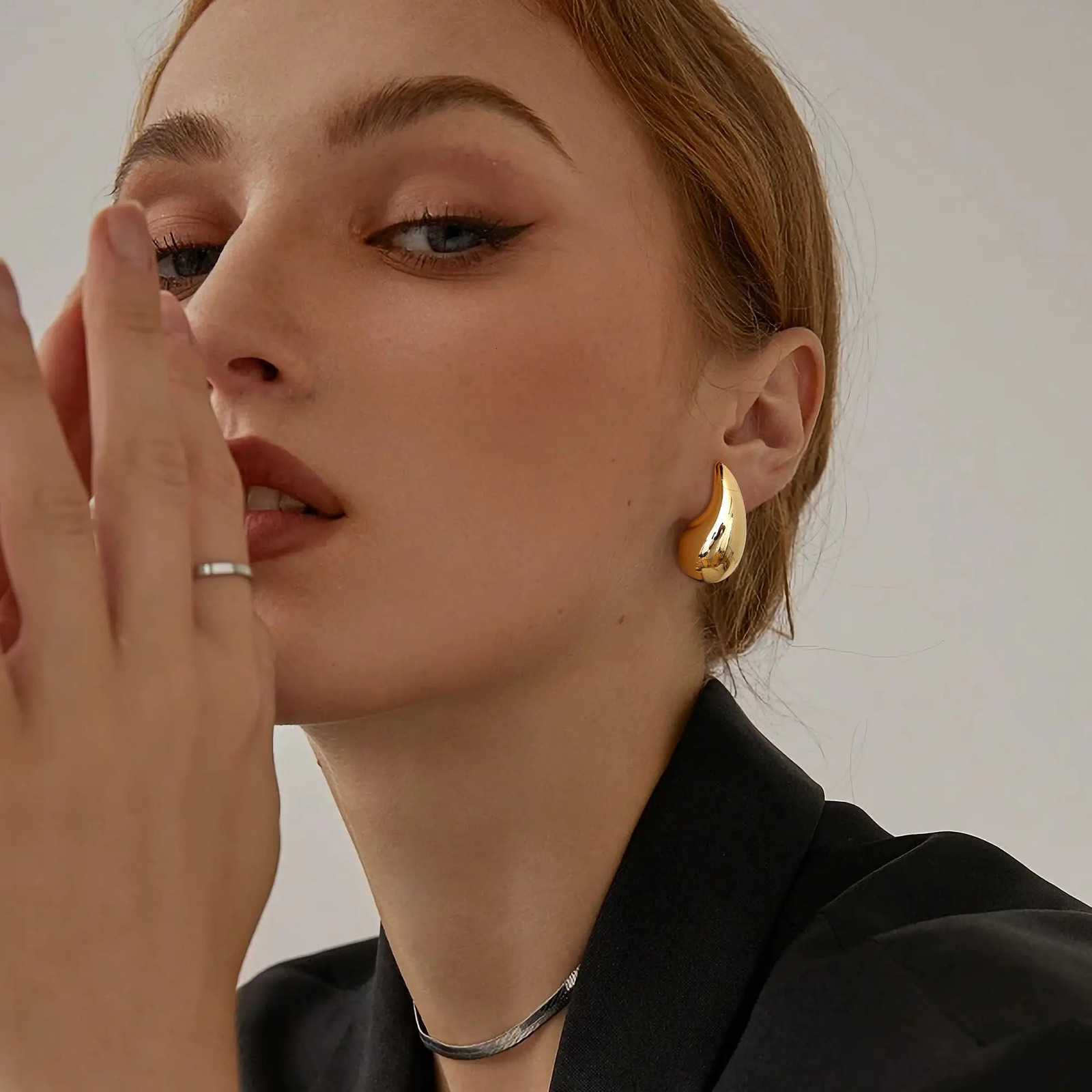 Shevalue Women Gold Teardrop Earrings Lady Chunky 14K Gold Plated Simple Water Drop Shape Earrings with 925 Sterling Silver Post 250225