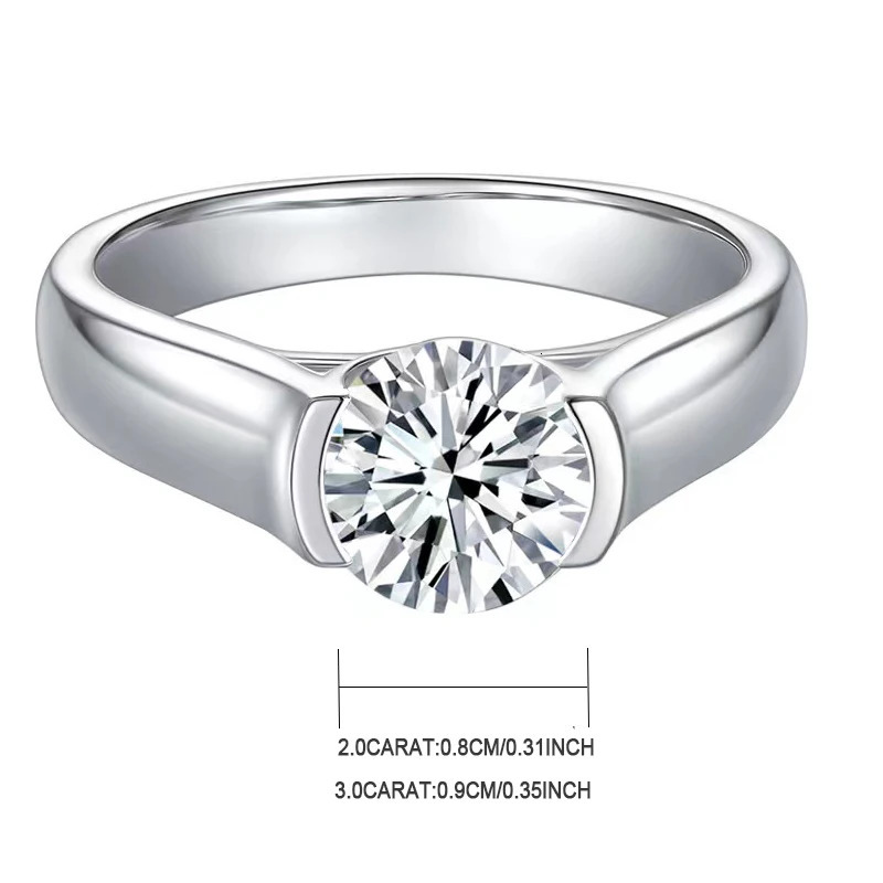 925 Sterling Silver 2 Carat Thick Arm Glossy Ring Fashion Casual High-end Light Niche Gift for Ladies and Mom 250220