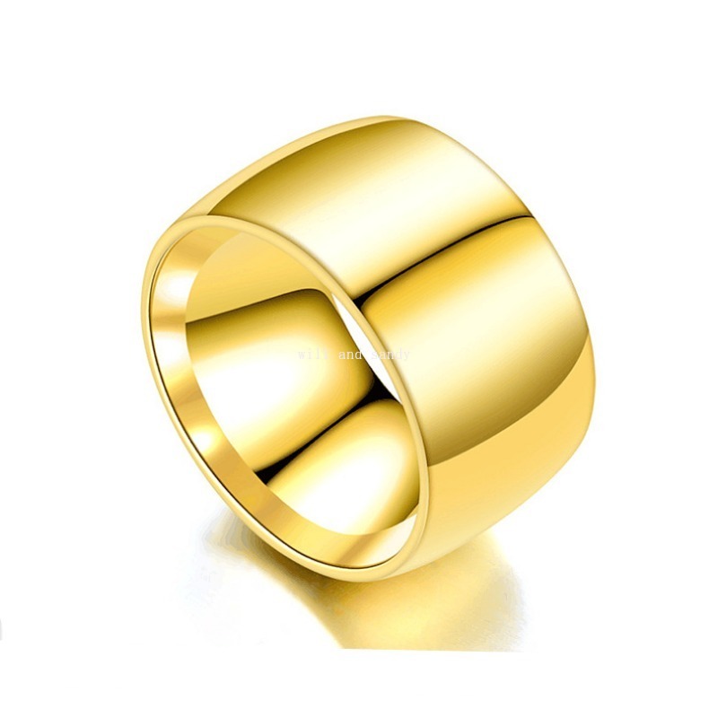 Stainless Steel wide 12mm Blank Ring Band Finger Thumb Black Gold Rings for Men Women Fashion Jewelry Will and Sandy