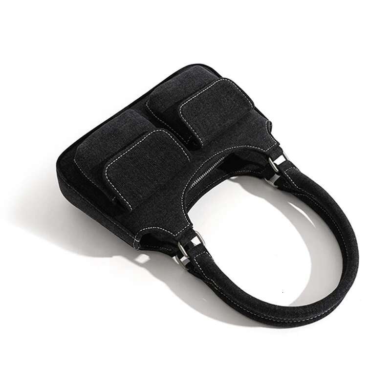 Women New Denim Underarm Small Design Double Pocket Casual Handheld Shoulder Bag