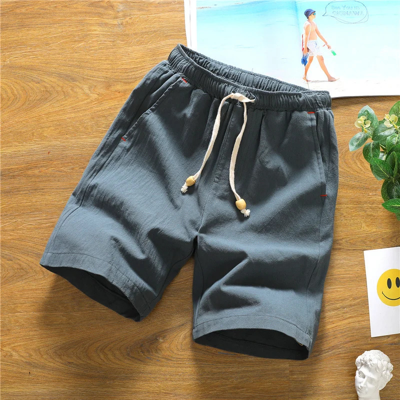 Summer Shorts for Men Cotton Elastic Waist Solid Color Loose Fitting Casual and Versatile Breathable Pure Cotton Home Pants 250225