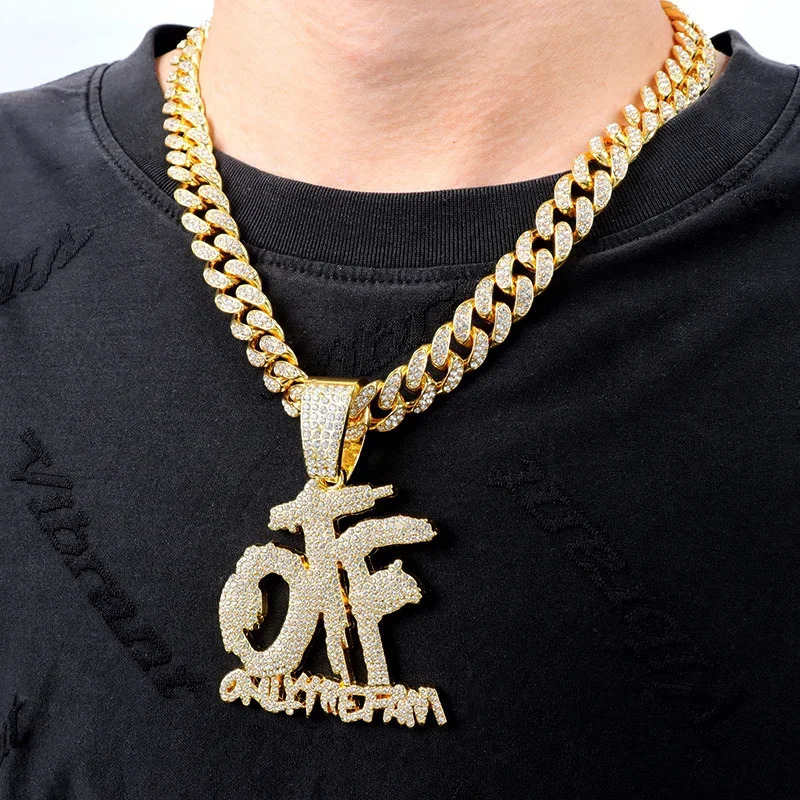 Men Women Hip Hop Iced Out OTF Necklaces With 12mm Cuban Chain Hiphop Letter Pendant Fashion Charm Punk Jewelry 250225