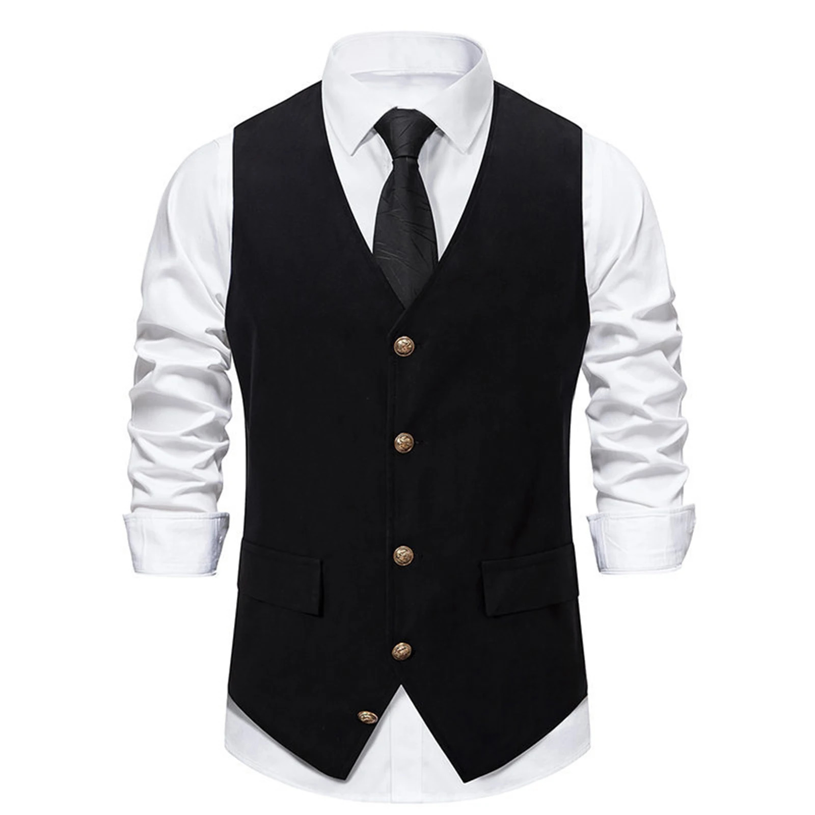 Men Suit Vest Solid Color VNeck Sleeveless SingleBreasted Retro Vests Formal Waistcoat Tuxedo 250225