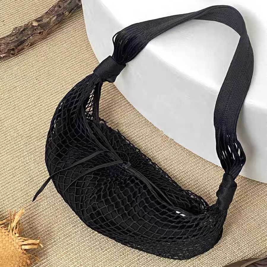 Internet Celebrity Same Style Fashionable Versatile Color Contrasting Casual Mesh Bag Weaving Bull Horn Design Single Shoulder Cross Shoulder Bag 2502