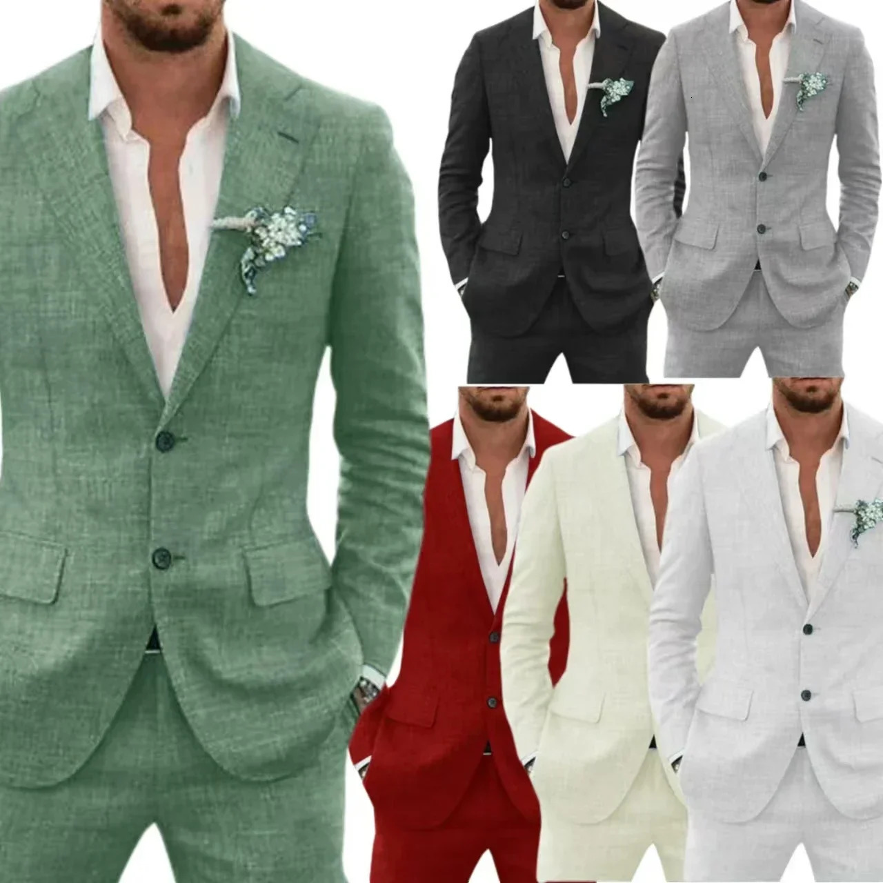 Casual Linen Suit for Men Notched Lapel Slim Fit 2 Pieces for Wedding Dresses Summer Beach Tuxedo Suits for Men 250222